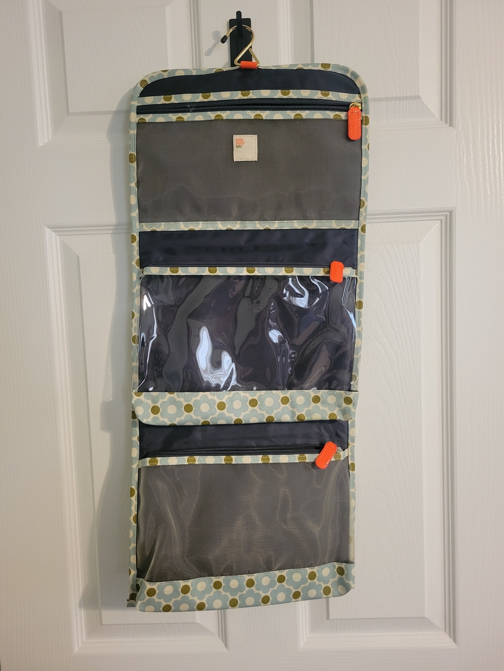 Orla Kiely Navy and Gray Hanging Organizer with Orange Accents